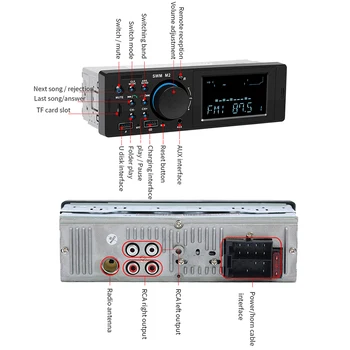 1 Din Bluetooth Avto Radio MP3 Predvajalnik Glasbe Samodejno Radio FM AUX USB TF Avdio Večpredstavnostna Subwoofer V Telefon Polni Avtomobilski Stereo sistem