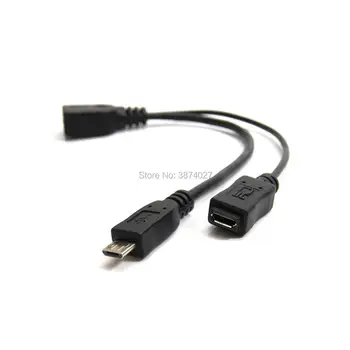 1 v 2 OTG Micro USB Host Moč Y Razdelilnik USB Adapter za Mirco 5 Pin Moški Ženski Kabel, Črn