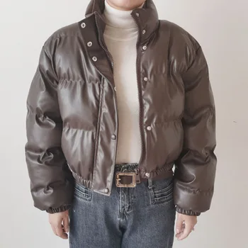2021 jesen in zimo, oblazinjeni suknjič stand-up ovratnik jakna ženske toplo kratek kruh jakna