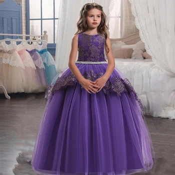2022 Elegantno Pageant Cvet Oblačenja Za Dekleta Princesa Dekle Otroci Veliko Otrok Obleke Beading Čipke Stranka Poročno Obleko 10 12 Let