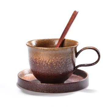 260 ml ustvarjalne retro vrč z žlico preprost keramični nekaj vode pokal urad Japonski ročno izdelana lončenina skodelico kave in krožnik