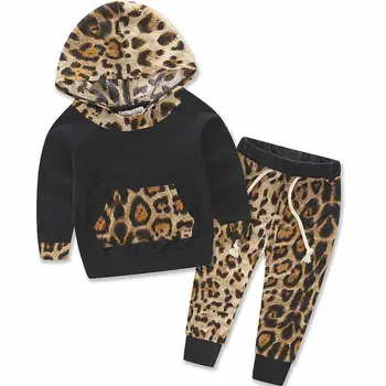 2PCS Baby Fantje, Dekleta Obleke, Kompleti Leopard Hooded Suknjič Vrh+ Hlače Nastavite Jeseni, Pozimi Baby Vzročno Oblačila Za 0-24Months