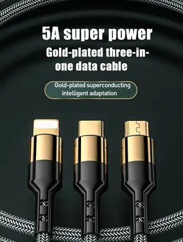 3 v 1, USB Kabel 5A Hitro Polnjenje Za iPhone 13 12 11 Pro 40W Super Polnjenja priključek Mikro USB Tip C Kabel Za Xiaomi Huawei Samsung