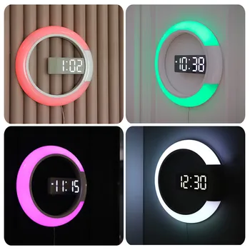 3D LED Digitalna Stenska Ura Alarm Ogledalo Votlih Watch Tabela Ura 7 Barv Nočna Temperatura Za Domačo dnevno Sobo Odlikovanja