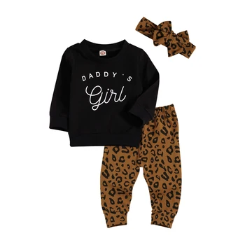 3Pcs Dojenčka Dekleta Fantje Oblačila, ki Leopard Natisnjeni Obleko, Dolgimi Rokavi Pulover Pulover Top z Dolgimi Hlačami in Tiskanih Hairband