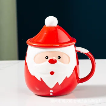 450 ml Ustvarjalne Santa Claus Keramične Skodelice Skodelico Kave s Pokrovom Žlico Otroke, Risanka Mleka Vrč Božič Skodelice Soka