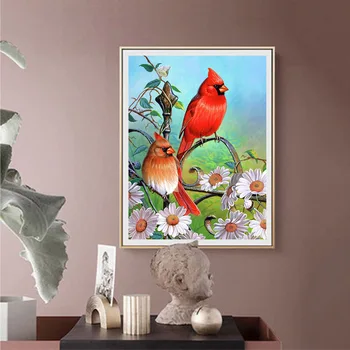 5D DIY Severni Kardinal Cvet Ptica Diamond Slikarstvo živali cvetlični Krog Polni Sveder Mozaik Vezenje Navzkrižno Šiv dekorativni