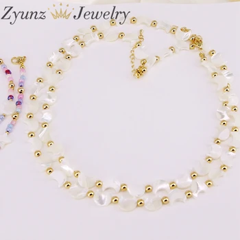 5PCS, Naravno bela MOP luna ogrlico, bela biserovine kroglice ogrlico, zlate kroglice in bele lupine DIY kroglice ogrlica