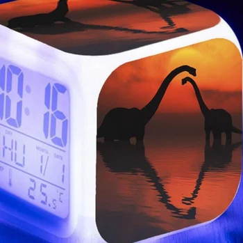 7 Barve Žareče Digitalna Budilka Jurassic Dinozaver Otroci LED Budilka Božično darilo Večfunkcijsko Noč Svetlobe Watche Ura