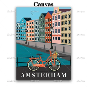 Amsterdam Potovanja Plakat, Retro Amsterdam, Tiskanje,Retro Potovanja, Tiskanje, Potovanja Doma Dekor Platno Wall Art Natisne Edinstveno Darilo