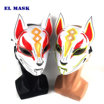 Anime Cosplay Dekor Japonski Fox Masko LED Neon Luči Masko Halloween Kostumi Maske Svetlobna LED Maske, DJ Ples Sijaj Stranka Rekviziti