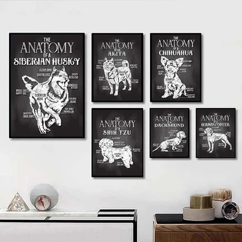 Anime Pes Sibirski Husky Francoski Buldog Chihuahua Anatomija Plakat Platno, Tisk Slikarstvo Wall Art, Plakati, Slike Stenski Dekor Cuadr