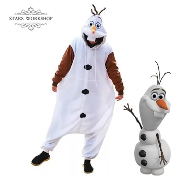 Anime Snežaka Olaf Cosplay Kostum Bela Jumpsuit Pižamo Moški Ženske Odraslih Sleepwear Enotno Halloween Party Pustna Obleka