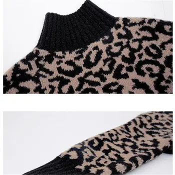 Baby Dekleta Leopard Tiskanja Turtleneck Pulover Nove Jesensko Zimske korejskem Slogu Svoboden Kintwear Oblačila Vrh za Otroke 6 8 10 12 13Years