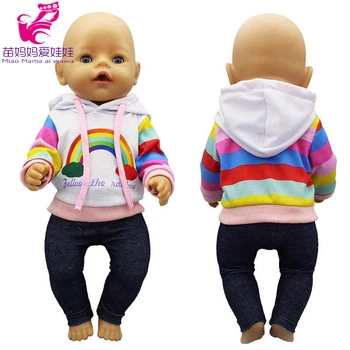 Baby doll obleko mavrični pulover s kapuco jopica 18-palčna dekle lutka obleko jakno, kavbojke tesen baby dekle darilo