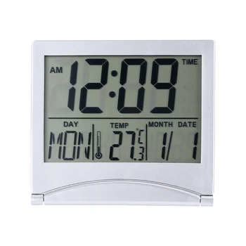 Bela Digita Budilka LCD-Zaslon Koledar Budilka Desk Digitalni Termometer Kritje Prilagodljiv Desk Tabela Ura