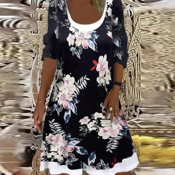 Elegantno O-Vratu Svoboden,-Line Dress Vintage Cvjetnim Tiskanja Ženske Stranka Obleko Pomlad Jesen Priložnostne Dolg Rokav Moda Obleko Vestidos
