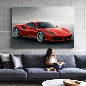 Ferraris 488 GTB Rdeči Avto Šport Avto Ozadje Doma Dekor Wall Art, Plakati, Platna Slike Tkanine Tiskanja Soba Dekoracijo