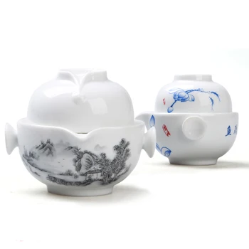 [GRANDNESS] Quik Pokal Modre in Bele Porcelanaste Lonec,Čaj, Set Vključuje 1 Pot 1 Pokal, Visoka Kakovost, Elegantna Gaiwan