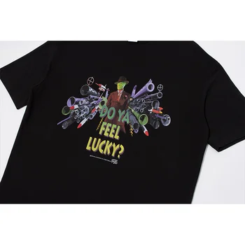 Hip-Hop moška T-shirt Prevelik Risanka Tiskanja Grafika, Nov Modni moška Oblačila Bombaž Ulične Krog Vratu Črno Bel Tee