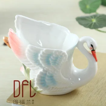 Kosti Kitajske Swan Kave Skodelice s Jed Žlico Ustvarjalno Popoldne Čajne Skodelice Kul Coffeeware