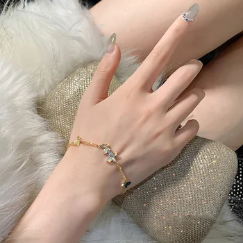 Moda Koreja Pearl Cvet Nastavljiv Zapestnice, Ženske Luksuzni Diamond Geometrijske Pozlačeni Roki Verige Butterfly Nakit Zapestnica
