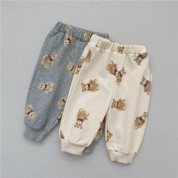 Moda Risanka Medved Tiskanje Baby Majica + Hlače 2pcs Oblačila, ki Boy Girl Jesen Otroci Priložnostne Dolg Rokav Obleka Obleka