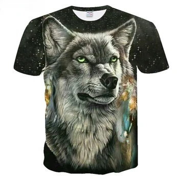 Modna Majica s kratkimi rokavi Moški Moški Dihanje T-Shirt Moški Športna T Majica Harajuku Wolf 3d Tiskanja Hip Hop Vrhovi T-shirt