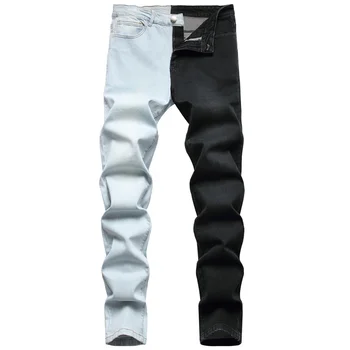 Nova Moda za Moške Jeans Motocikel Ripped Kavbojke Šivanje Dveh barvnih Hlače za Moške Priložnostne Traper Kavbojke Plus Velikost 28-40 штаны мужские
