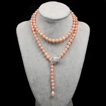 Novi 8-9 mm krompir v obliki roza biserna ogrlica, Preprosta modna stranka nakit osebnost darilo verige dolžina 75 cm