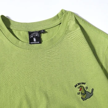 Novi Zeleni T-shirt korejska Različica Dinozaver Vezenje Prevelik Dolg Rokav T-shirt Ulične Moških in Žensk Svoboden Vrhovi