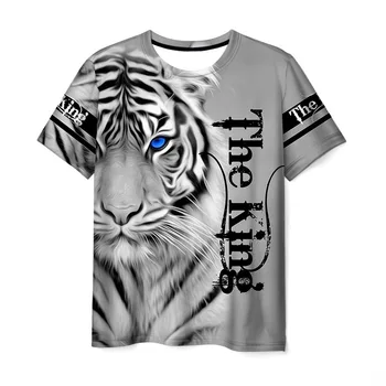 O-vratu moška T-shirt 3D Živali Tiger Tiskanja Poletje Kratka sleeved Casual Moški Športni Fitnes Hitro sušenje Vrhovi Ulične Mode