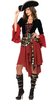 Plus Velikost Pirati s Karibov kostum Seksi Caribbean Pirate Kostumi za Ženske Halloween Pirat Cosplay Noši s Klobukom