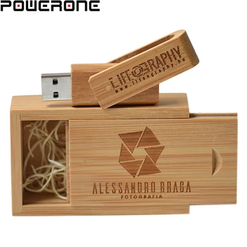 POWERONE Lesene vrtljiv USB flash drive lesa obrnite pendrive 4GB 8GB 16GB 32GB 64GB Stranka LOGOTIP Memory stick U disk