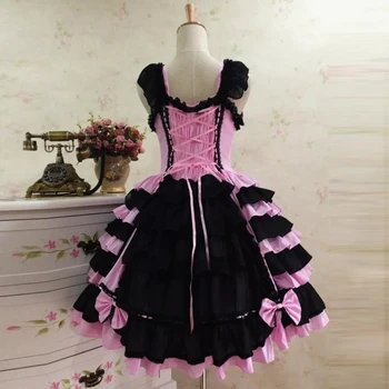 Prilagojene Roza in črni Lolita obleko