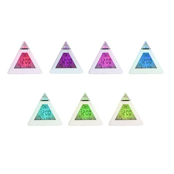 Trikotni Piramida Budilka Zaščita Oči Pisane Noč Svetlobe Termometer S Koledarjem Spalnica Ustvarjalno Dekoracijo Doma