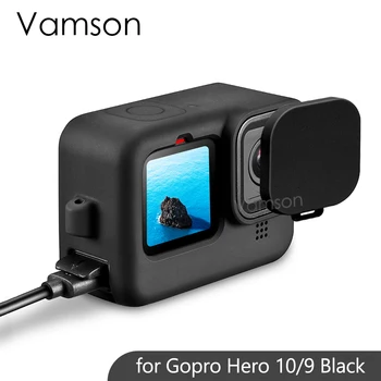 Vamson Mehko Silikonsko Ohišje za Gopro Hero 10 9 Črni Zaščitni ovitek z Baterijo Strani Pokrova za GoPro 10 9 Pribor VP662K