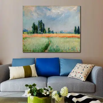Visoko Kakovostnih Ročno Izdelanih Claude Monet Oljna Slika Reprodukcija Na Pšenično Polje Platno Umetniški Vtis Pokrajine Umetnine Stenski Dekor