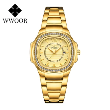 WWOOR 2021 Top blagovne Znamke Ženske Gledajo Luksuzni Oblikovalec Elegantno Diamanti Polno Zlato Kvadratnih Modni Ročne ure Reloj Mujer Montre Femme