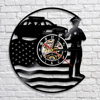 ZDA Policist Stenske Ure Policijsko Postajo Stenski Dekor Vinil Zapis Stenske Ure ZDA Policaj Retro Wall Art Policist Upokojitev Darilo