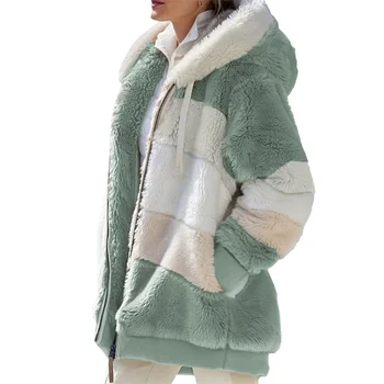 Zimski ženski Plašč Moda Priložnostne Šivanje Kariran Ženske Obleke Hooded Zadrgo Ženske Topel Plašč Plišastih Ženske Jakna 2021 Nova