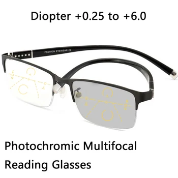 Zunanji Multifokalna Obravnavi Očala Photochromic Modna Unisex Sončna Očala Ultralahkih Pol Okvir Zlitine Presbyopic Očala +75 225