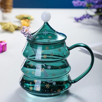 Čaj Aparat Vrč s Pokrovom Ustvarjalne Božično Drevo Pokal Zvezde Žlico Pije Kozarec za Božič Dan, Novo Leto Darilo