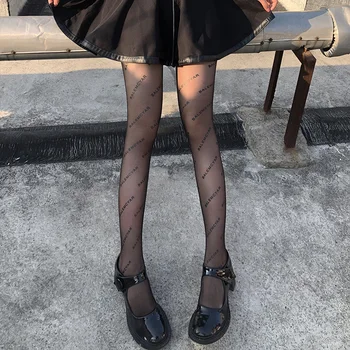 Ženske Nogavice Street Fashion High-end Pismo Črne Nogavice, Spomladi, Jeseni In Poleti Tanke Slog Seksi Luxury Black Pantyhose